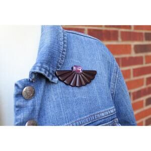 90s Vintage Brooch Faux Amethyst Purple Jeweled Fan Brooch